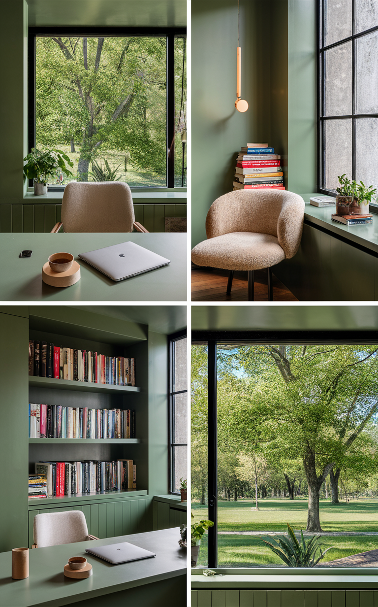 Sage Green Office Window: Trendy Ideas for a Refreshing Workspace