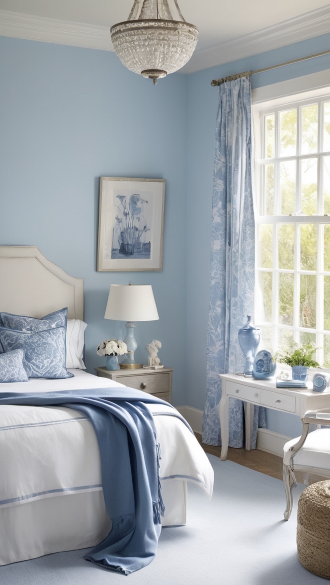 What makes the Classic blue and white bedroom so timeless? ?