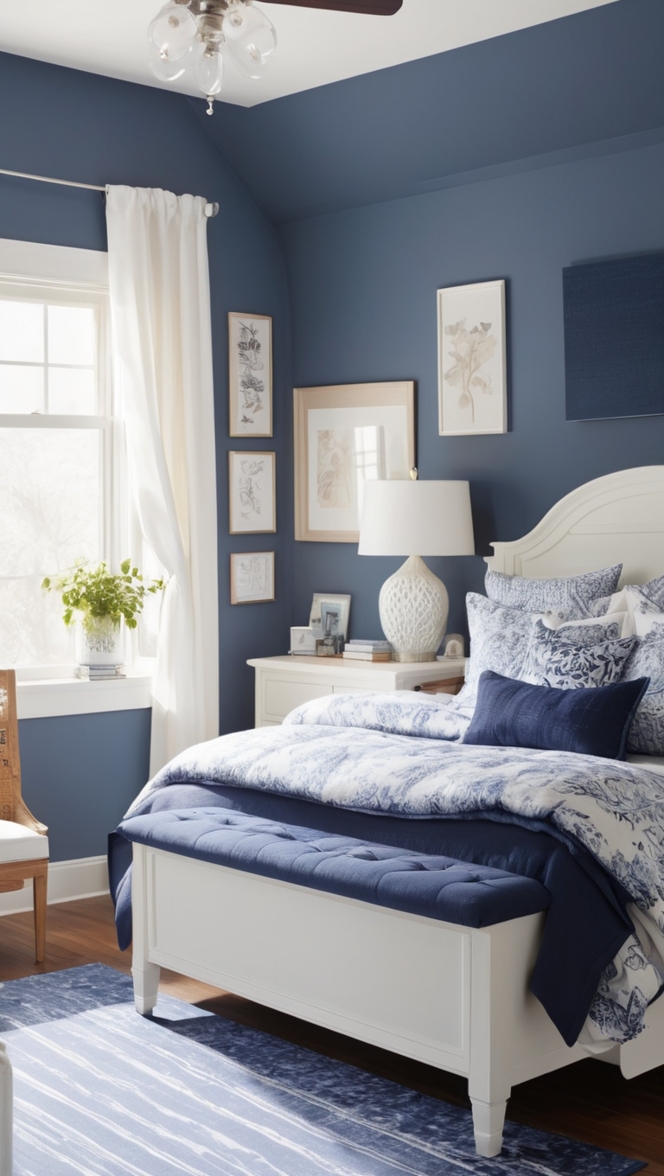 Navy Blue Bedspread, Navy Blue Bed, Navy Blue Bedroom Ideas, Navy Blue Bedroom Decor, Navy Blue Dresser