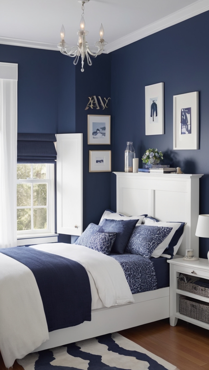 How can I style my Navy Bedroom with White Furniture? ?