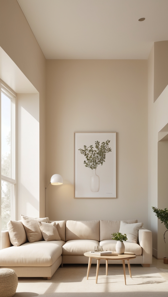 modern beige living room decor, neutral tones home design, elegant minimalist room ideas, Scandinavian style interior design, contemporary light-colored living space