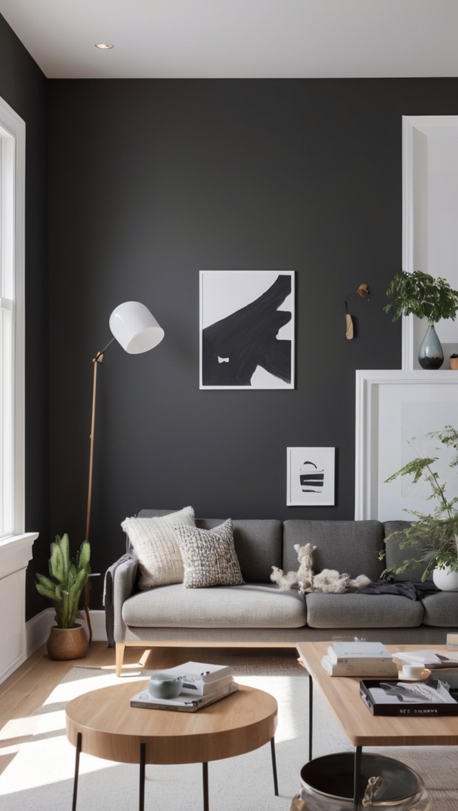 minimalist living room design, black living room decor, minimalistic home furniture, modern black interior, sleek minimalist living