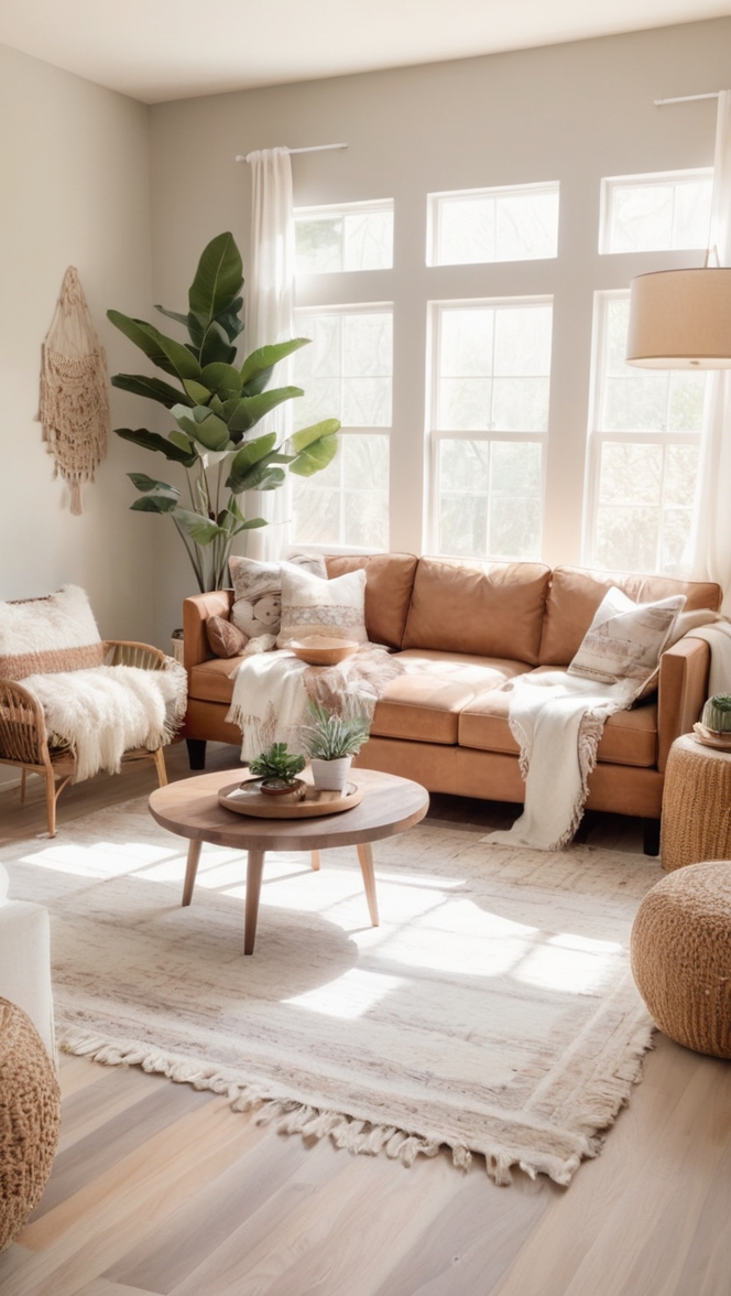 bohemian decor, modern boho style, ethnic rugs, minimalist furniture, tribal textiles