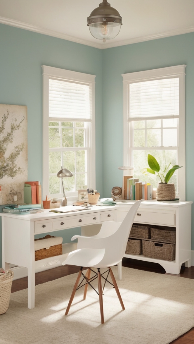 cozy office decor, home office furniture, stylish office supplies, workspace organization, comfortable desk chair