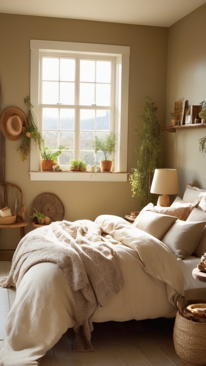 How can I create a cozy earthy bedroom ambiance? ?