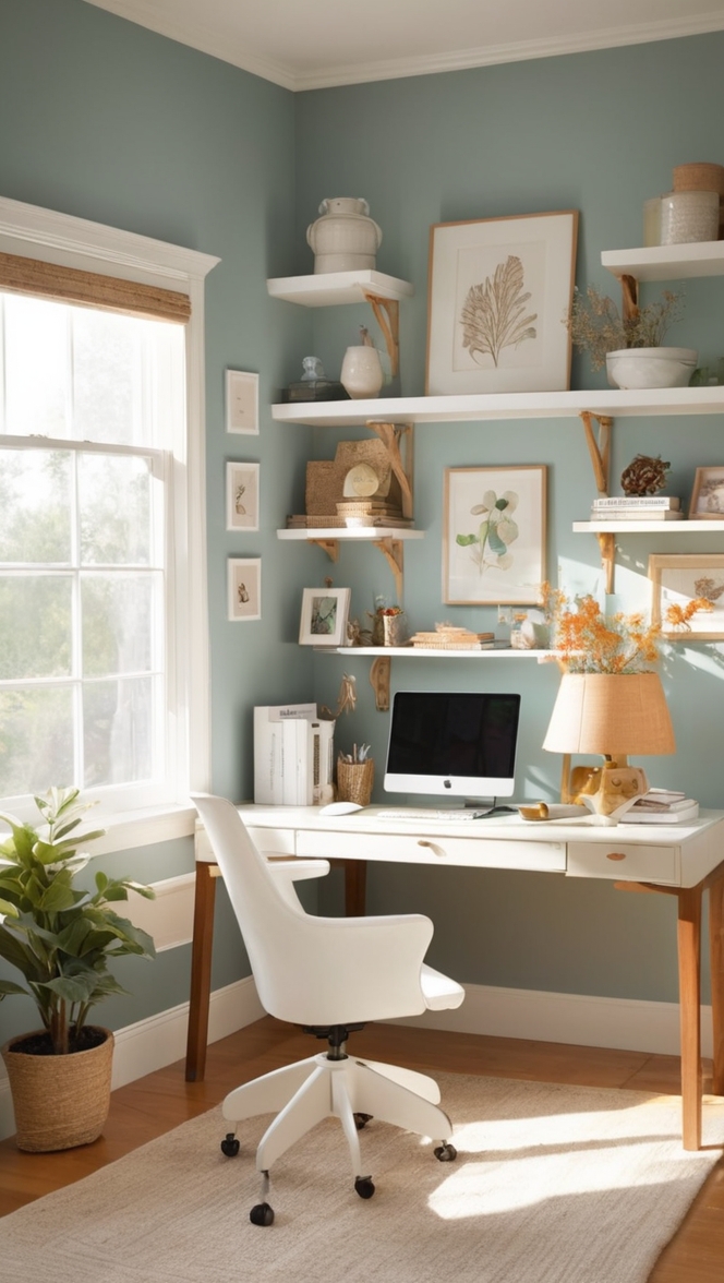 cozy home office setup, home office ideas, home office design, work from home space, productive workspace