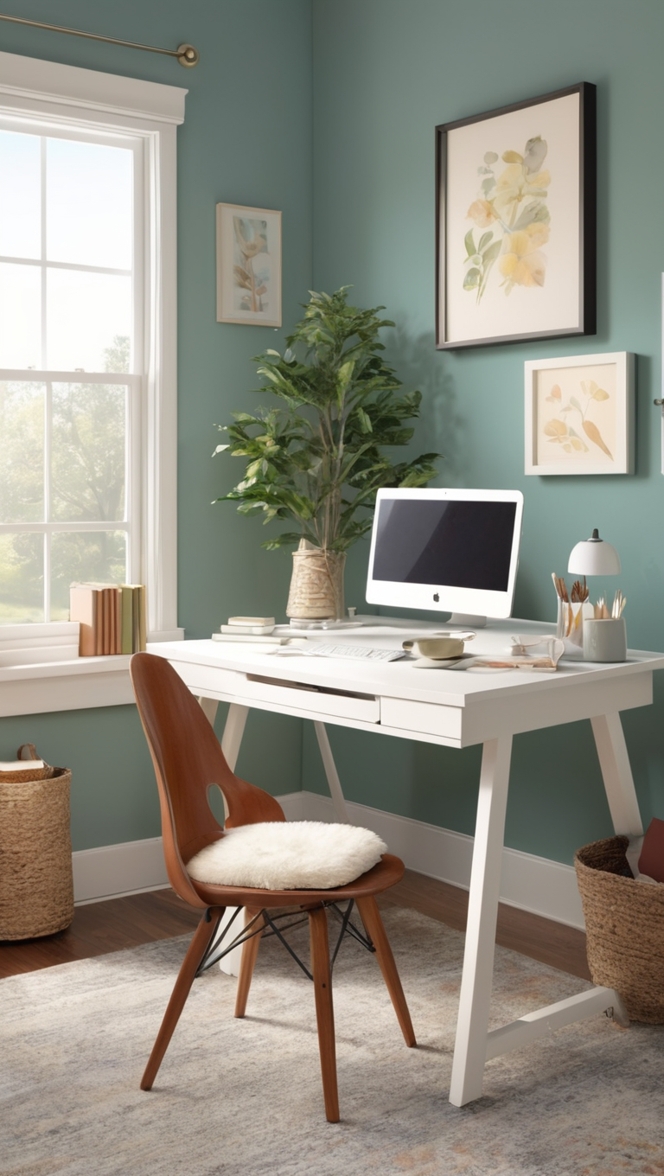 cozy home office setup, cozy office decor, comfortable home office furniture, stylish home office design, productive work from home habits