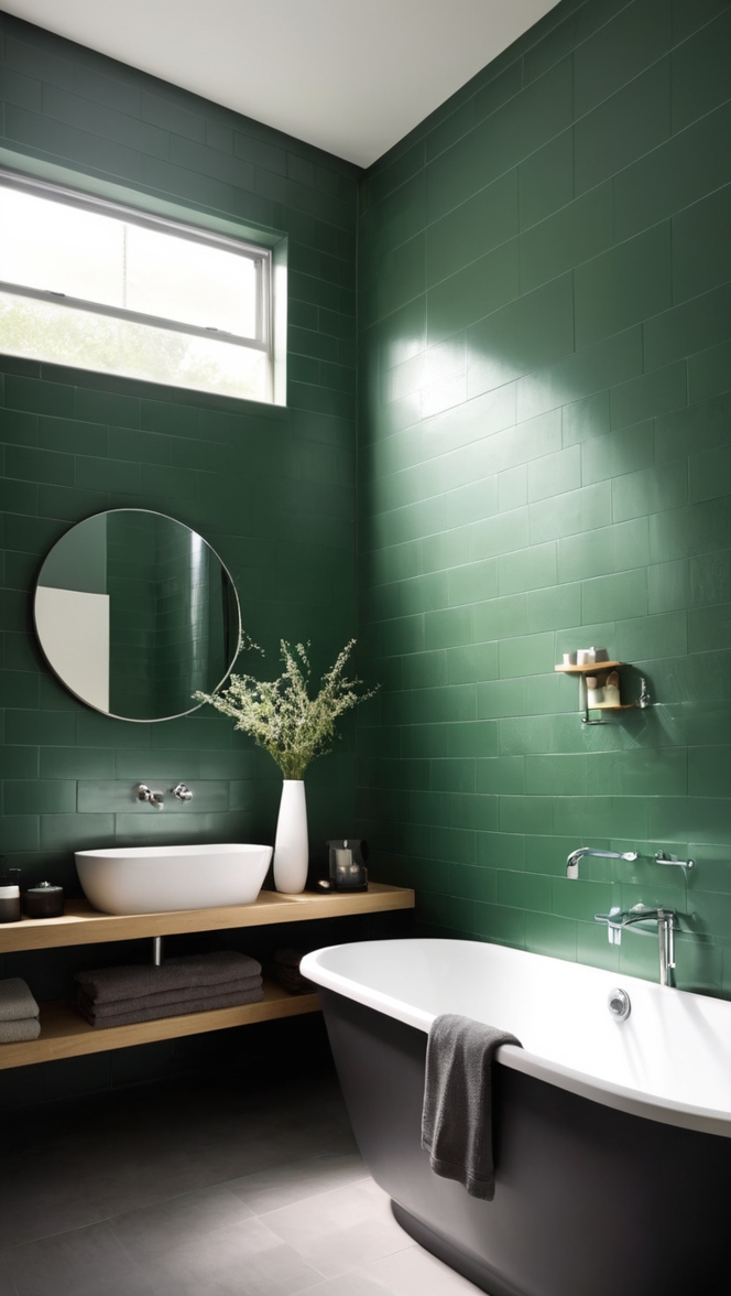 green bathroom tiles, dark green tiles, bathroom tiles, green tiles, dark green bathroom