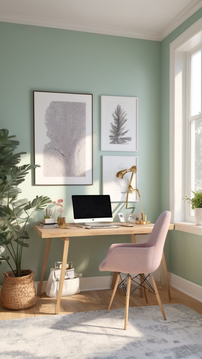 home office decor, stylish home office, cozy workspace, chic office design, modern home office