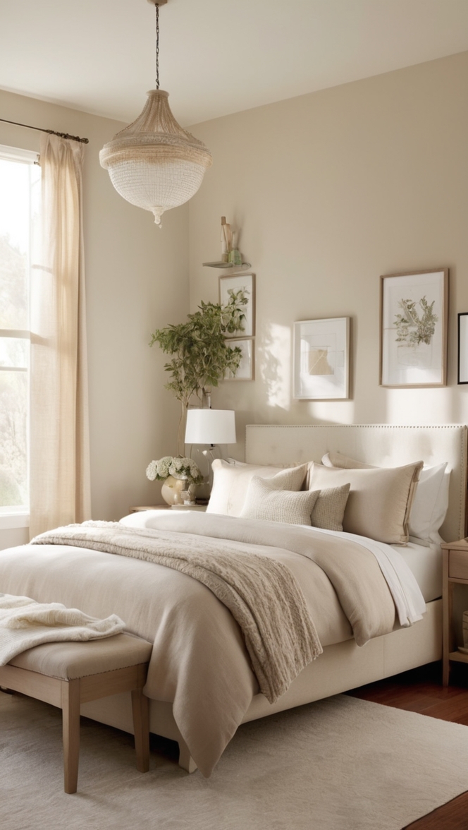 How can I create a modern cozy bedroom with neutral colors? ?