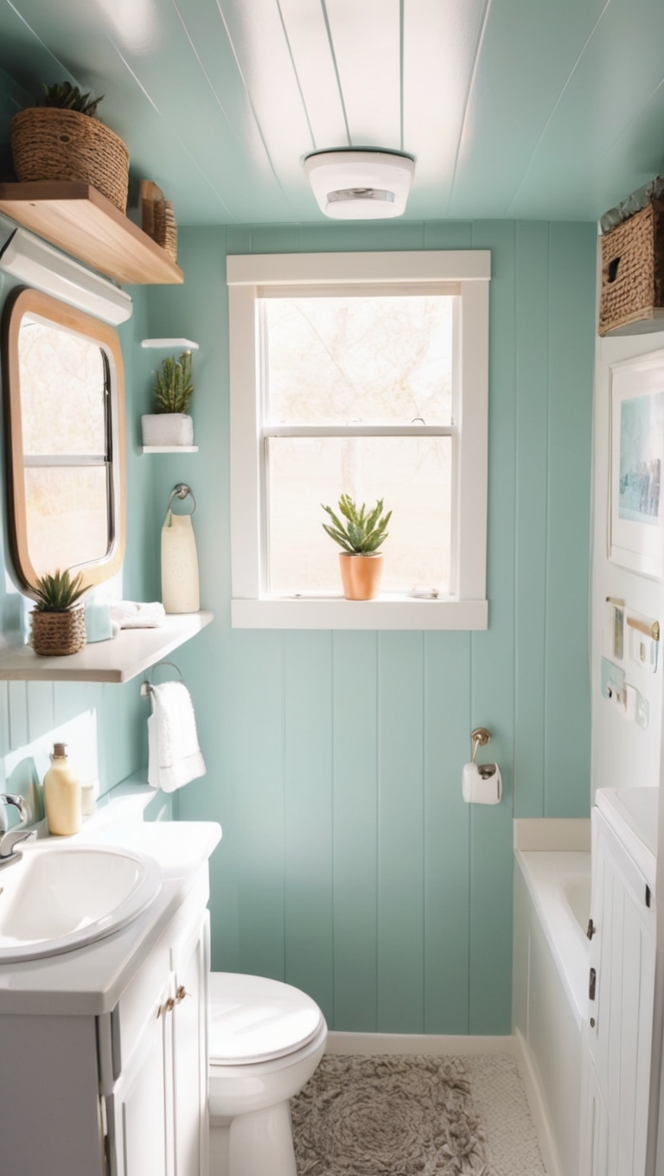 small bathroom renovation, small bathroom makeover, camper bathroom upgrade, compact bathroom redesign, mobile home bathroom renovation