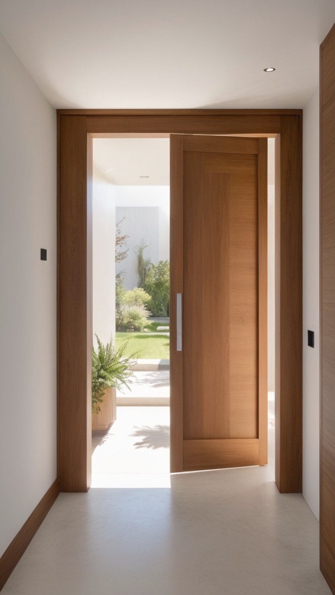 How can I enhance my home’s appeal with a modern wooden main door design entrance? ?