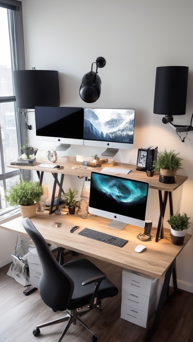 monitor setup, triple monitor desk setup, multiple monitor setup, monitor configuration, workstation configuration
