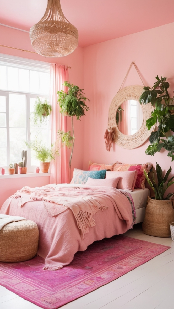 How can I create a cozy Pink boho bedroom? ?
