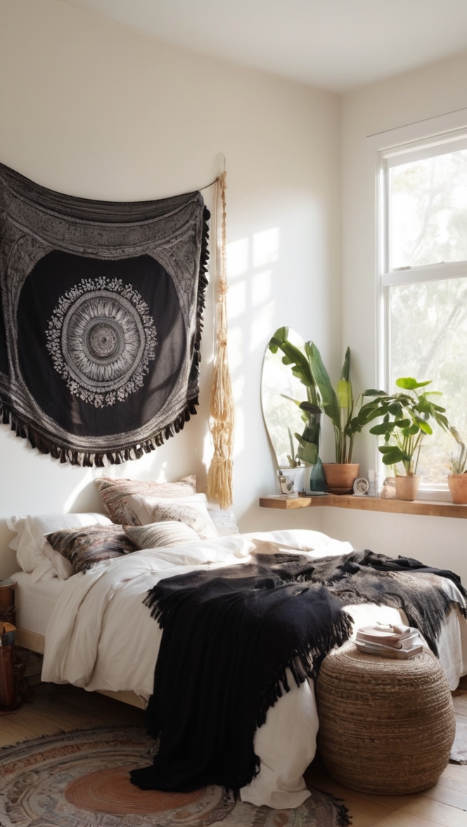 How can I create a cozy black boho bedroom? ?
