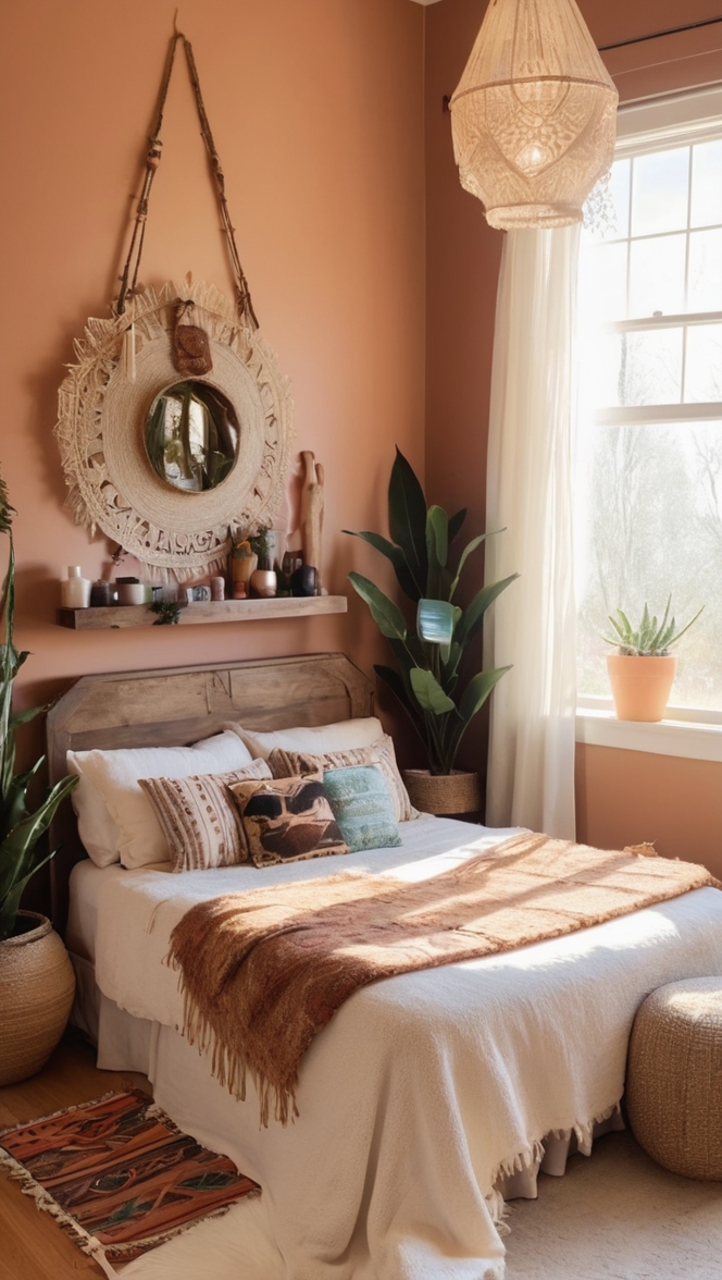 boho bedroom decor, boho chic bedding, witchy home decor, mystical bedroom, eclectic bedroom design