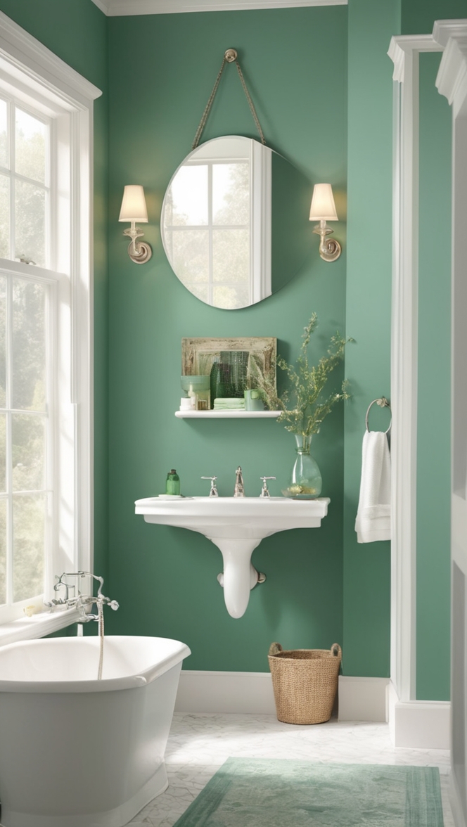 emerald green vanity, green bathroom tiles, emerald green fixtures, bold green bath, luxurious green design
