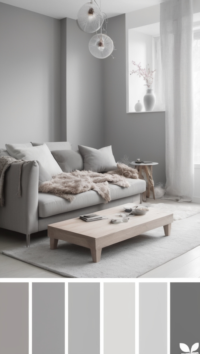 greyscale paint, grey home decor, neutral grey tones, grey living room, monochrome design