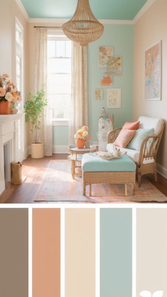 light pastel colors, summer color scheme, soft hues, bright tones, sunny color palette