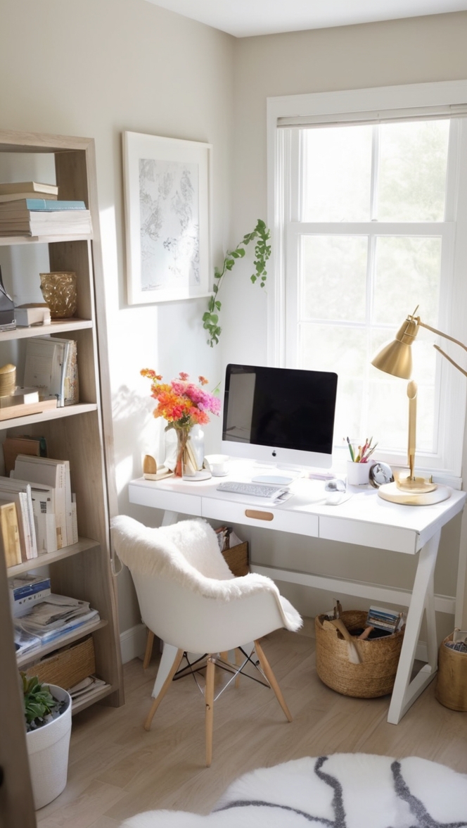 tech desk setup home office, best desk for home office, ergonomic office desk, dual monitor setup office, home office organization