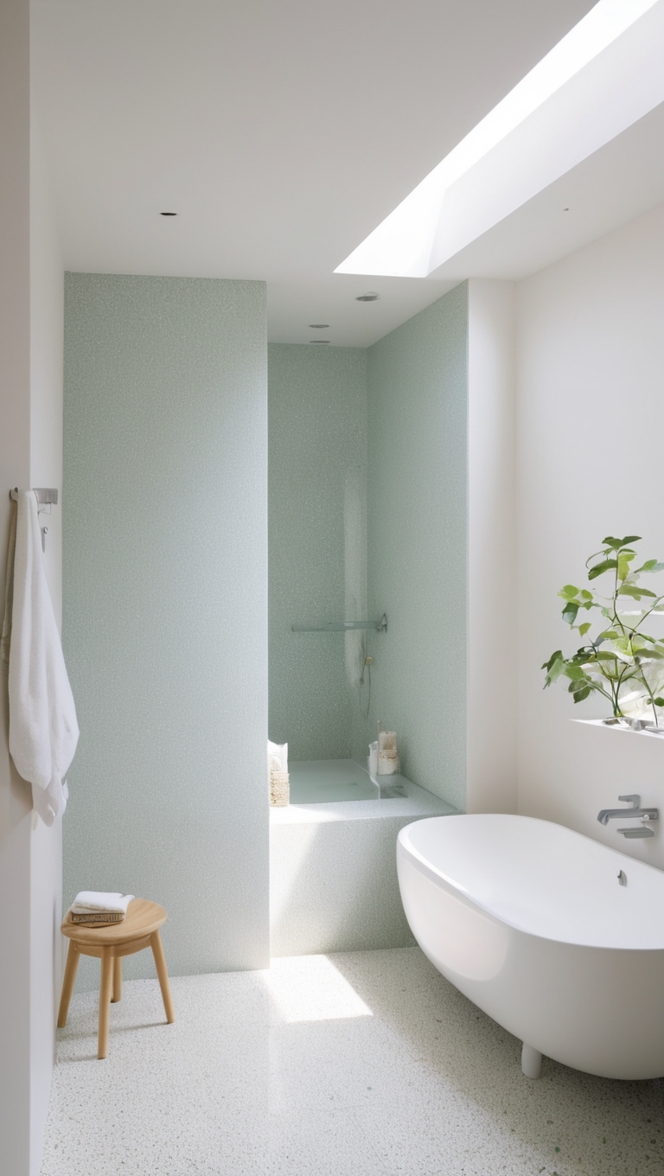 terrazzo flooring bathroom, terrazzo countertops bathroom, terrazzo shower walls, terrazzo bathroom sink, terrazzo tile backsplash