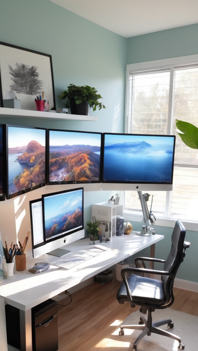 How can I optimize my home office with a triple monitor setup? ?