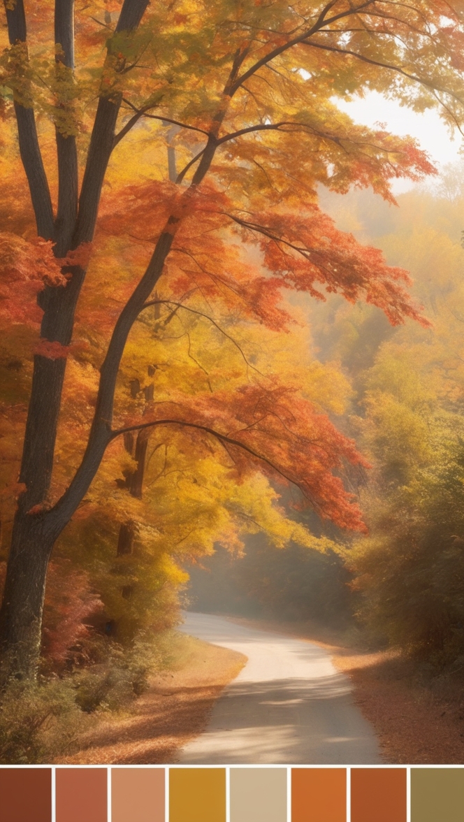 fall season colors, warm tones palette, autumnal color scheme, rich autumn hues, deep warm shades