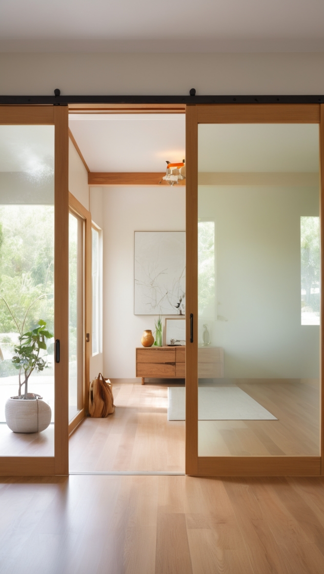 How can I enhance my space with a stylish wooden glass sliding door design? ?