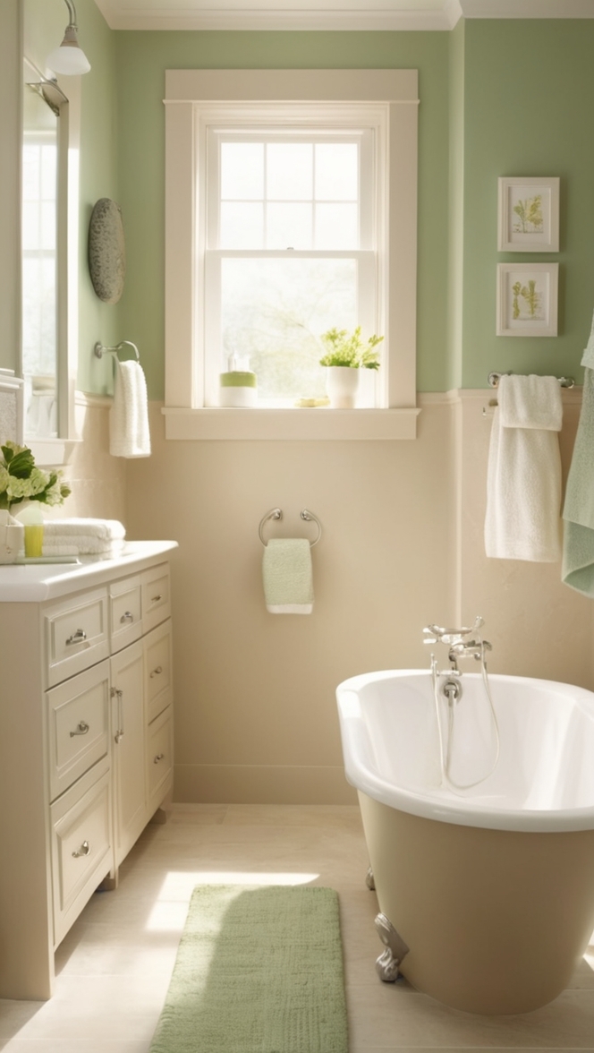 beige tile, green mosaic, luxury bathroom, designer fixtures, spa retreat