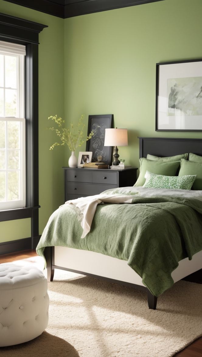 black and green bedroom decor, stylish black and green bedroom, elegant black and green bedroom, modern black and green bedroom design, luxurious black and green bedroom