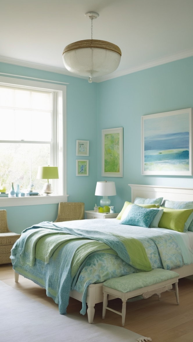 How can I create a cozy blue and green bedroom? ?
