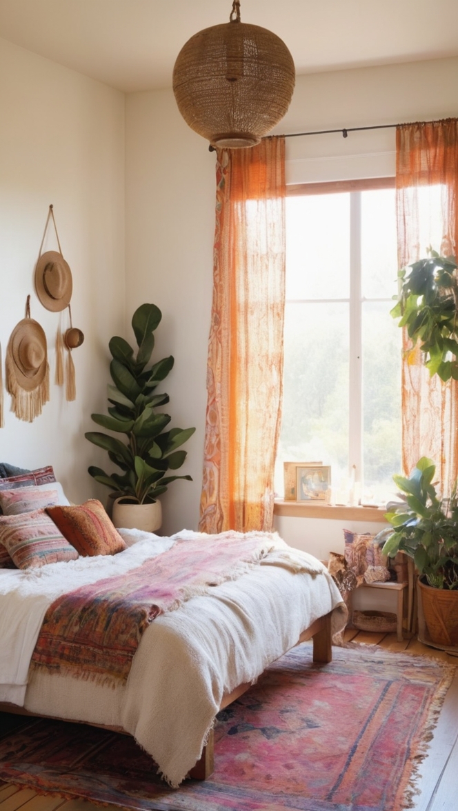 How can I achieve a cozy boho country bedroom look? ?