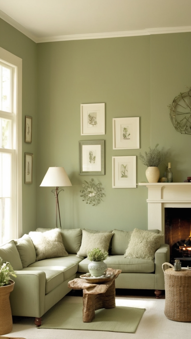 sage green home decor, living room inspiration, cozy living room ideas, green decor, stylish interior design