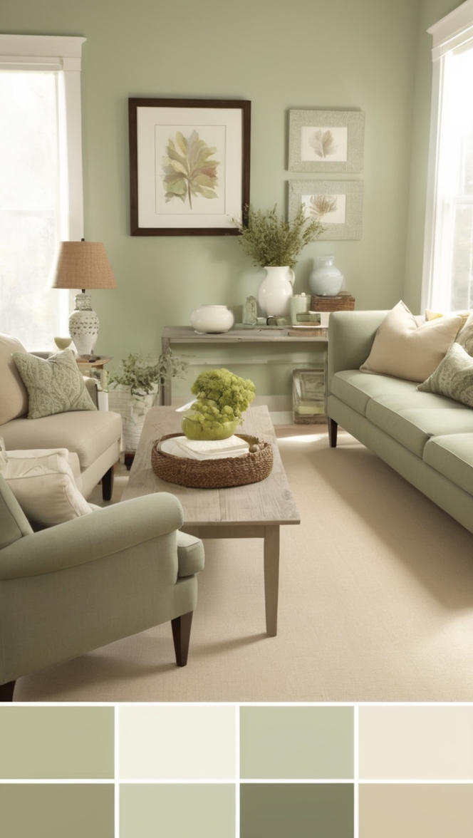 cream and sage green curtains, cream and sage green decor, cream and sage green furniture, cream and sage green paint, cream and sage green color palette
