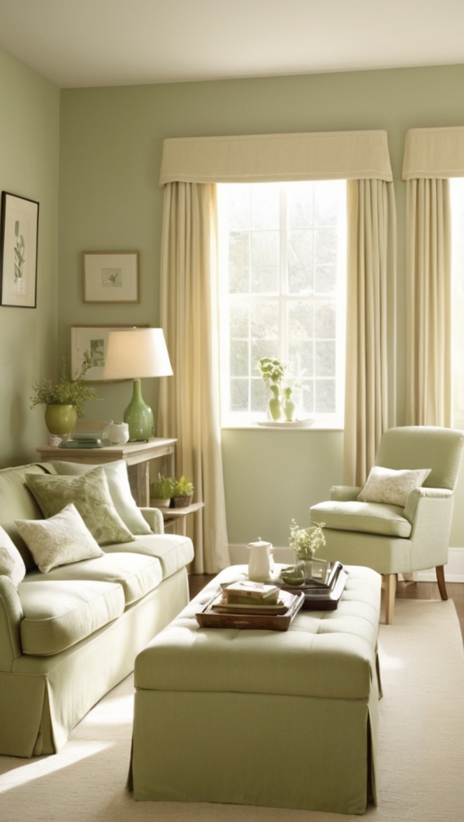 cream and sage green curtains, cream and sage green decor, cream and sage green furniture, cream and sage green paint, cream and sage green color palette