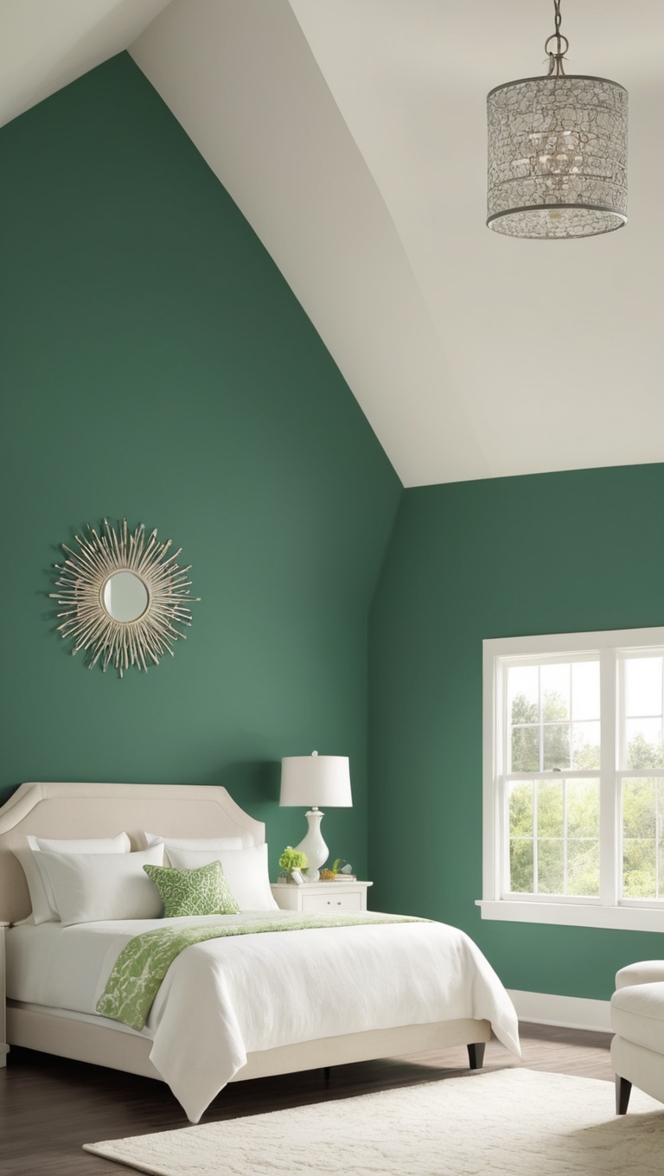 emerald green paint, emerald green decor, emerald green walls, emerald green bedding, emerald green furniture
