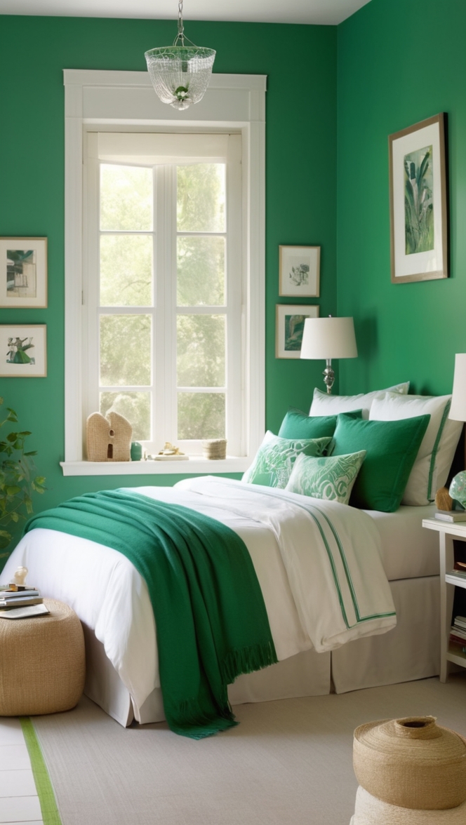 How can I decorate an emerald green bedroom on a budget? ?