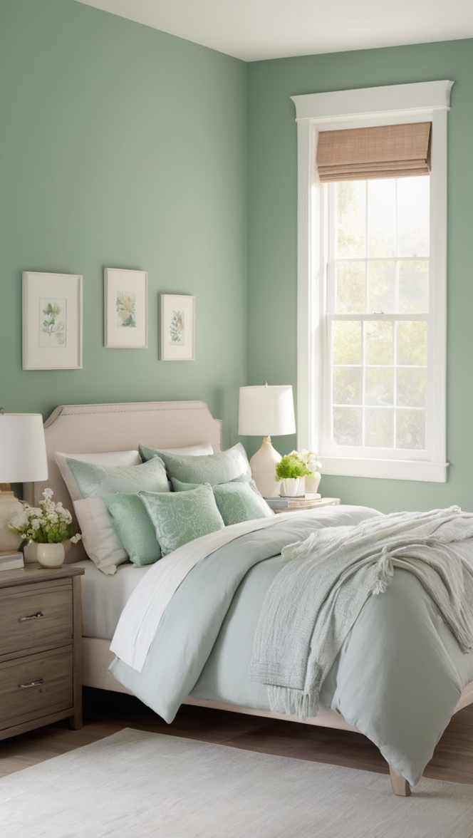 Green bedroom decor, Grey bedroom design, Modern green bedroom, Stylish grey bedroom, Eclectic green bedroom