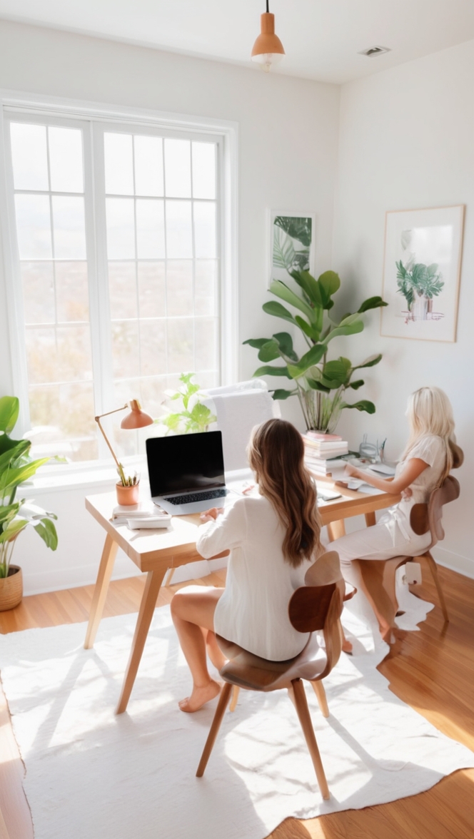 home office furniture, ergonomic office chair, office desk organization, dual monitor setup, efficient workspace lighting