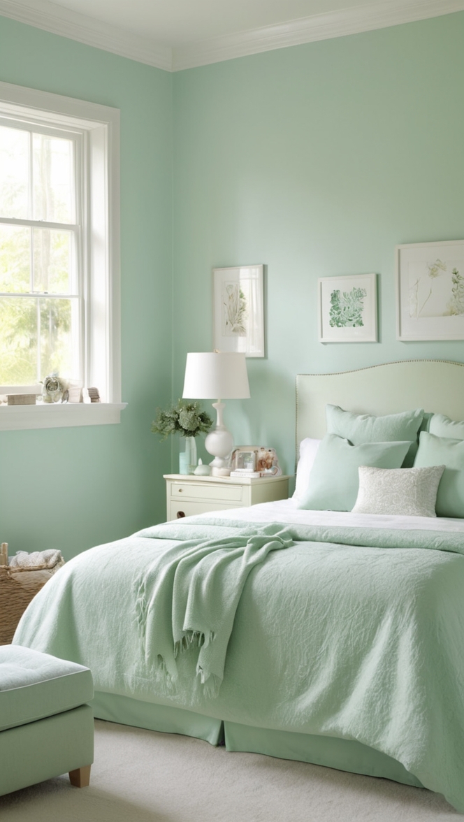 How can I create a cozy mint green bedroom? ?