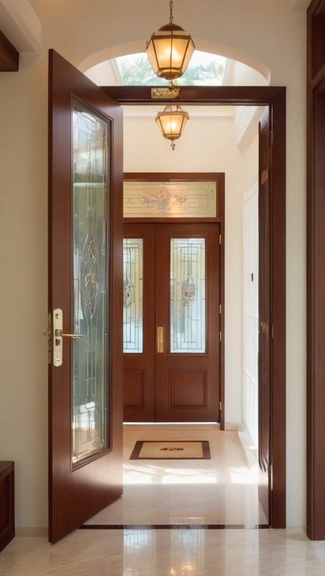 How can I enhance security with a safety door design entrance for my bungalow? ?