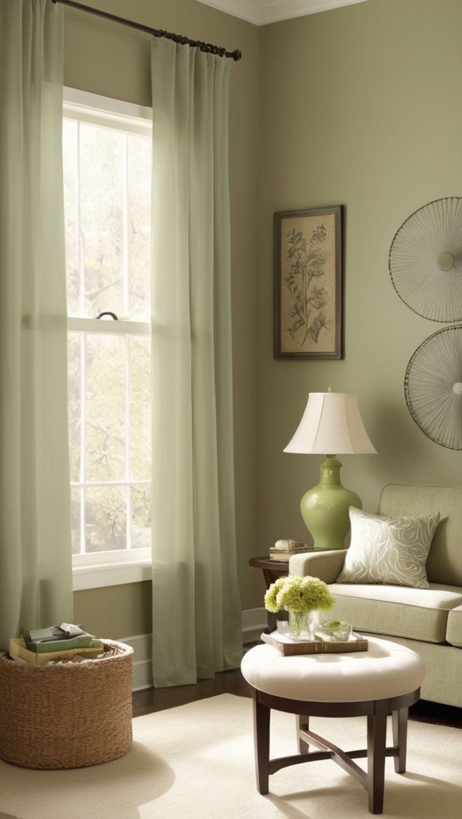 sage green valance, floral curtains, velvet drapes, emerald green panels, patterned shades