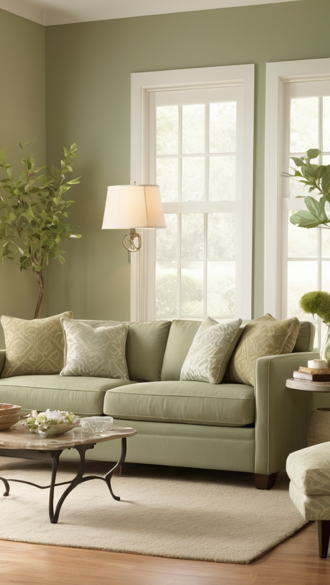 sage green sofa, living room furniture, interior design ideas, home decor, modern living room
