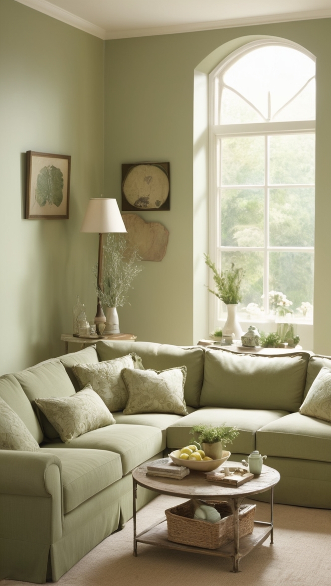 sage green sofa, living room furniture, interior design ideas, home decor, modern living room