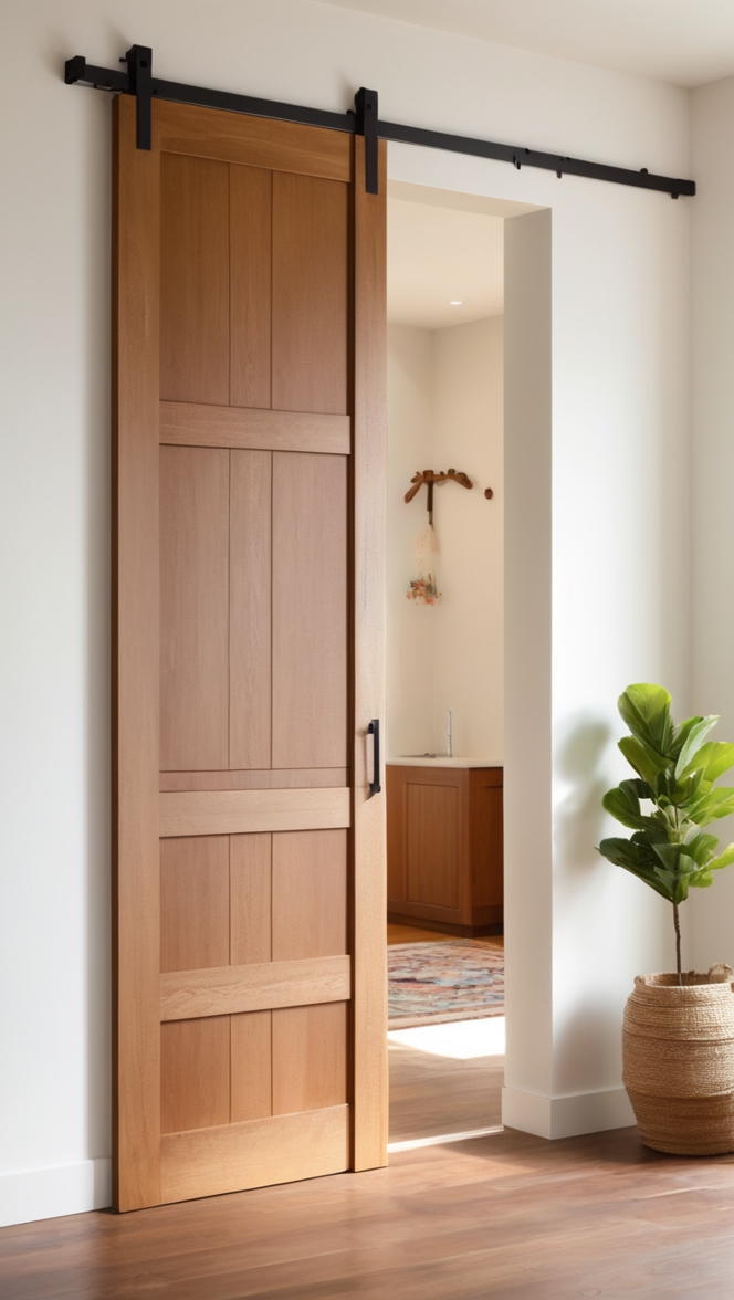 How can I enhance my home with a unique wooden sliding door design? ?