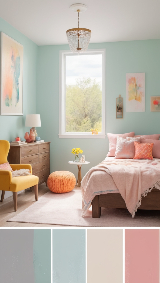 vivid color scheme, vibrant color palette, bright color combination, striking color scheme, intense color palette