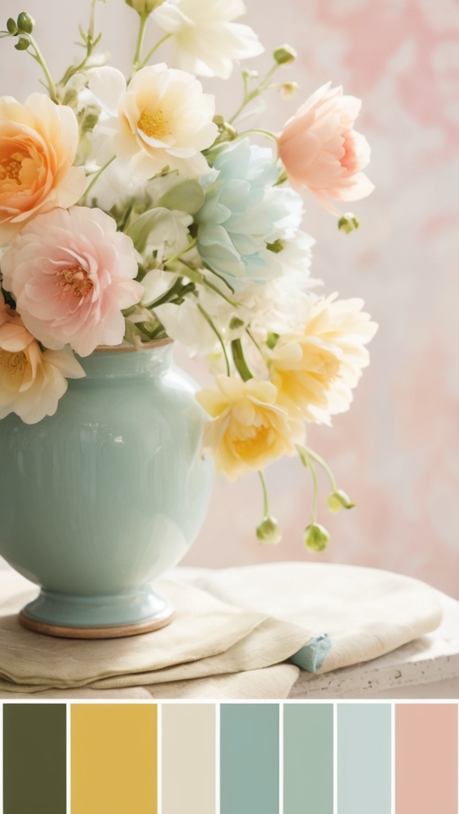 pastel color scheme, seasonal color trends, vibrant color combinations, fresh color palette, cheerful color scheme