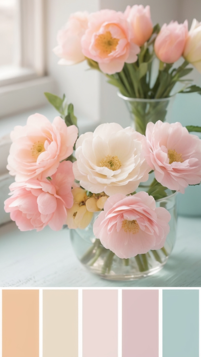 pastel color scheme, soft color palette, muted color palette, delicate color palette, pale color palette