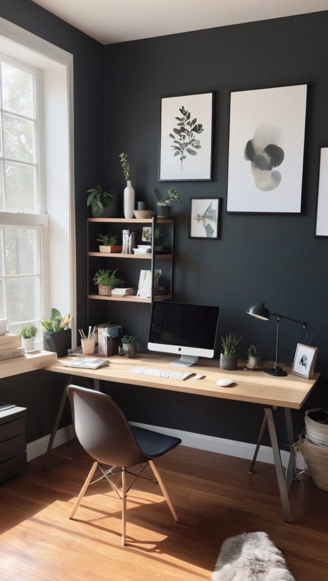 How can I create a captivating dark home office aesthetic? ?