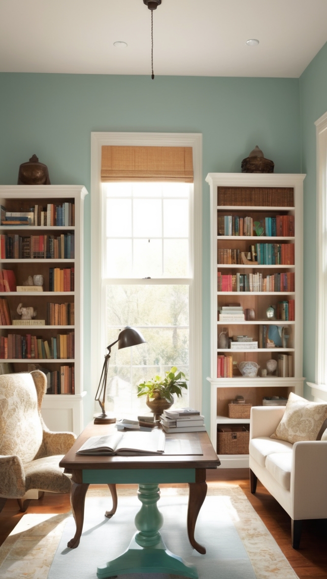 home office design, home library decor, modern study room, cozy reading nook, stylish workspace